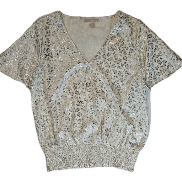 MICHAEL Michael Kors Tops - Michael Kors Top Womens Medium‎ Silver Glitter Paisley Short Sleeve Pullover